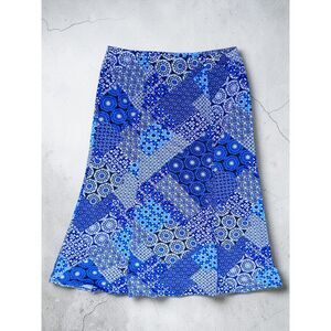 Susan Graver Size XL Blue Mosaic Patchwork Print Skirt - Boho Stretchy